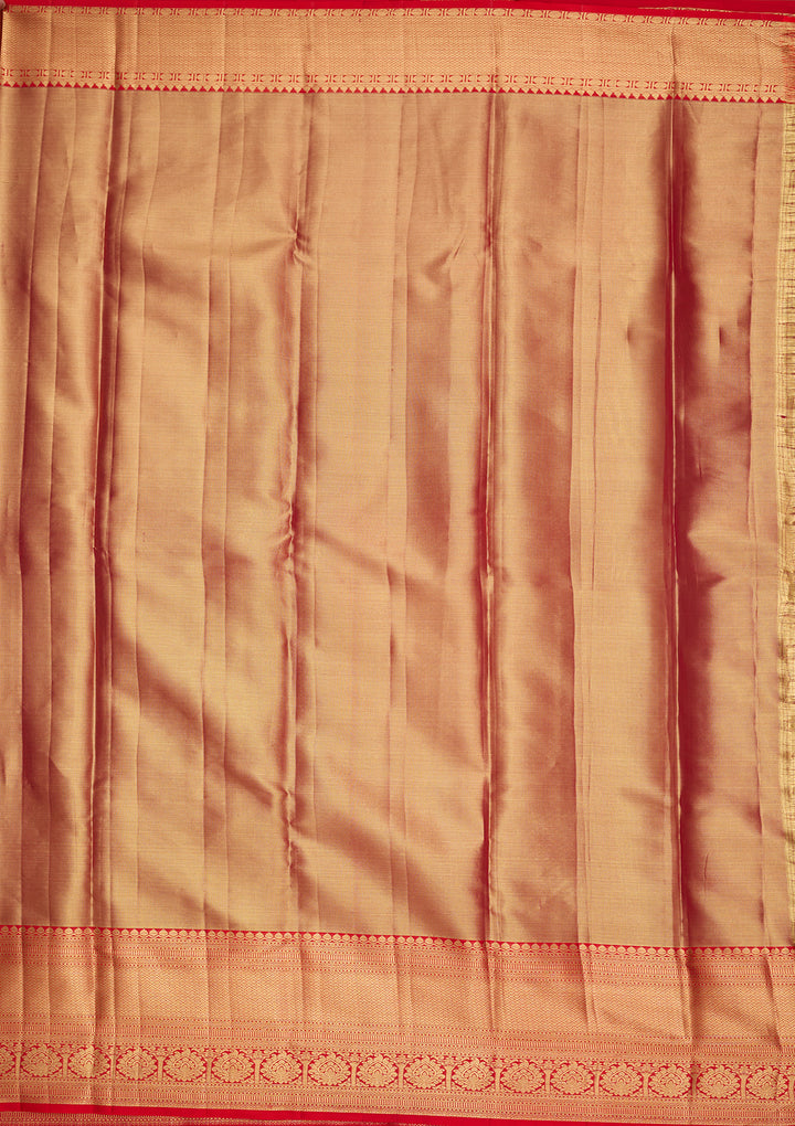 Peach Silk Jaal Saree With Matching Blouse Piece