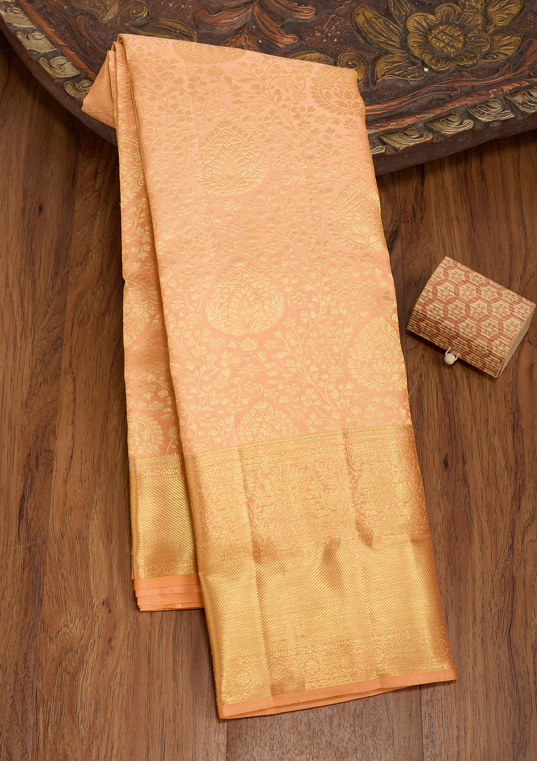 Peach Silk Jaal Saree With Matching Blouse Piece