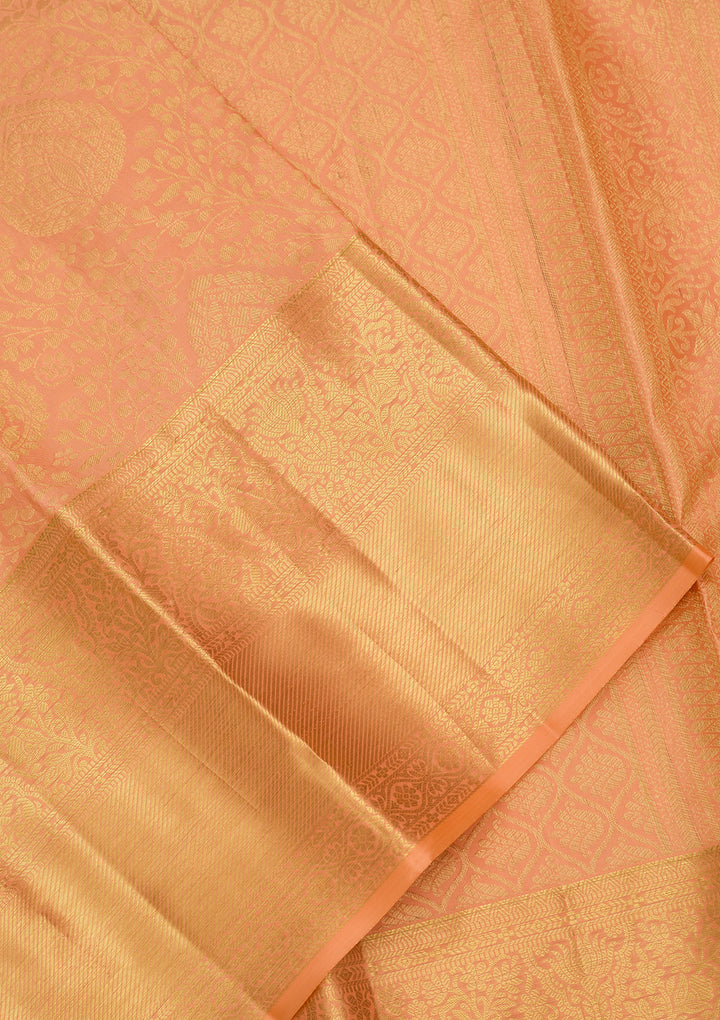 Peach Silk Jaal Saree With Matching Blouse Piece