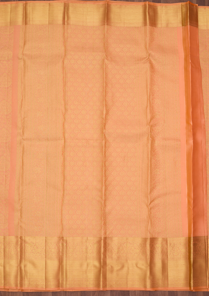 Peach Silk Jaal Saree With Matching Blouse Piece