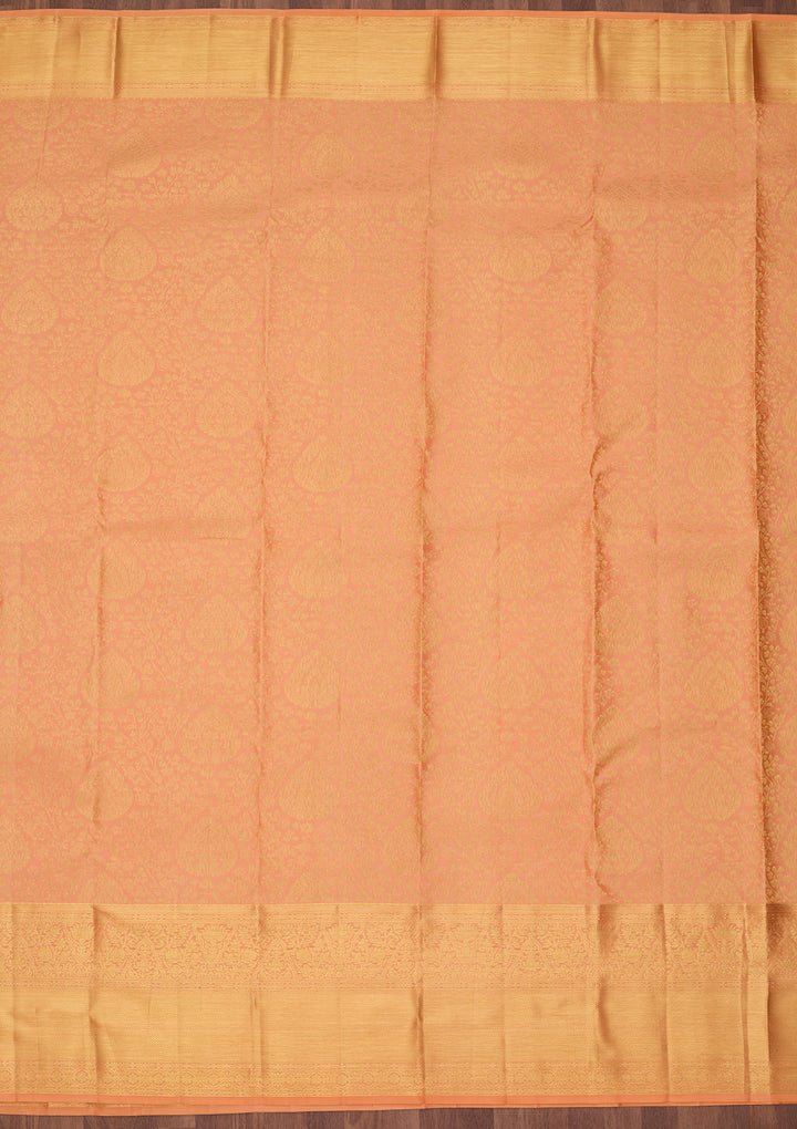 Peach Silk Jaal Saree With Matching Blouse Piece