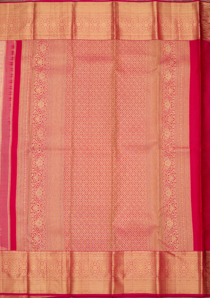 Peach Silk Checks Saree With Matching Blouse Piece