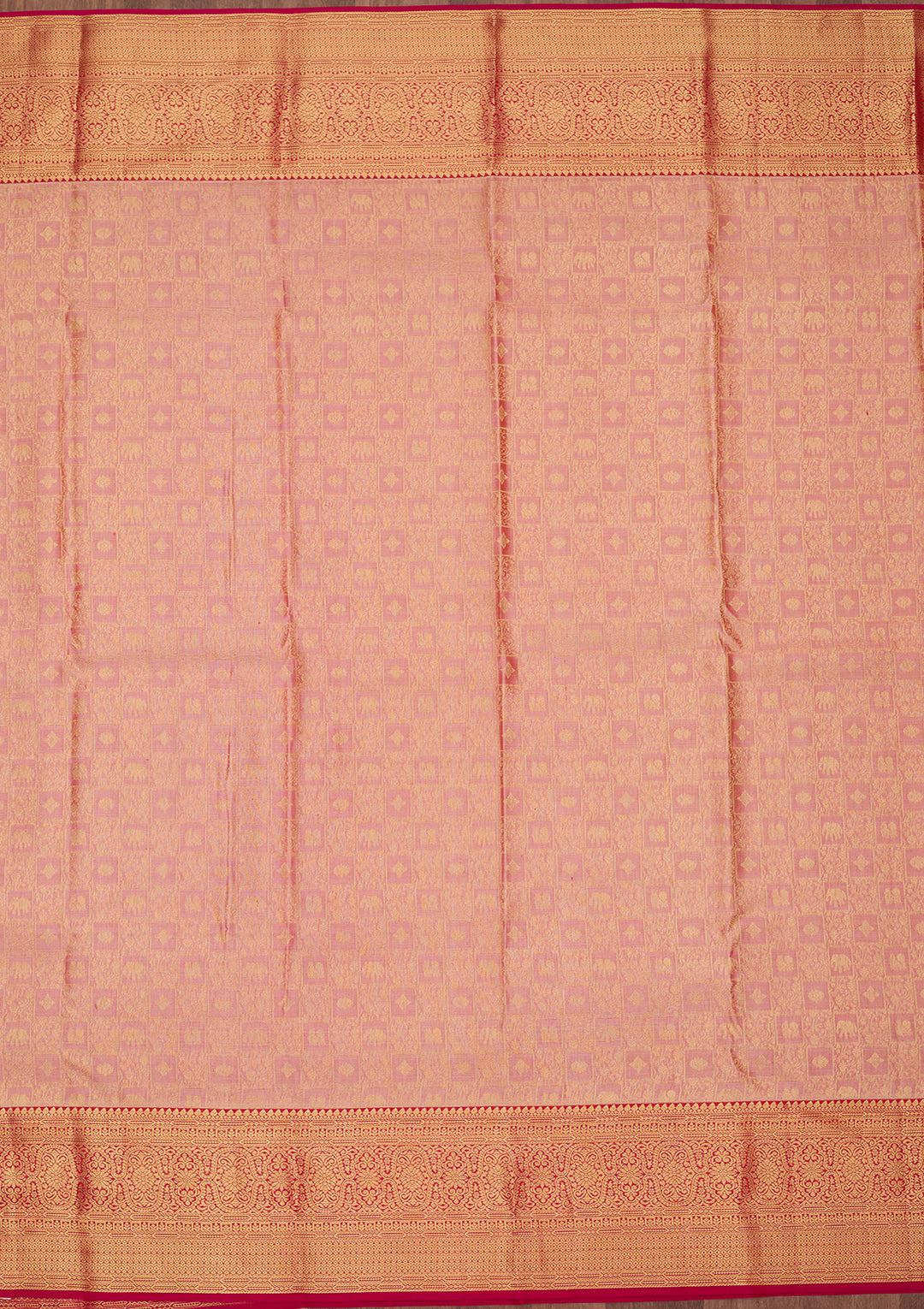 Peach Silk Checks Saree With Matching Blouse Piece