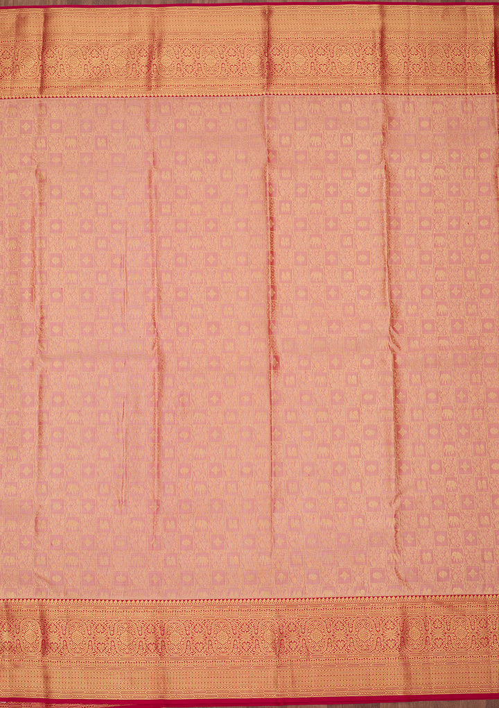 Peach Silk Checks Saree With Matching Blouse Piece