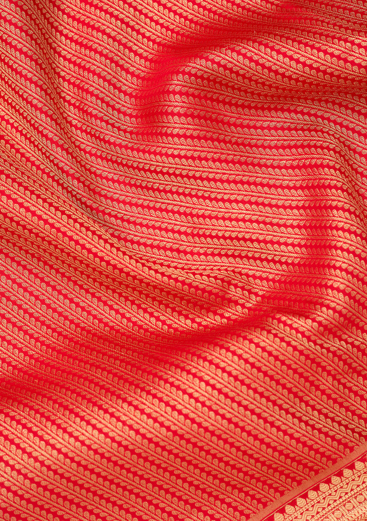 Red Silk Stripes Saree With Matching Blouse Piece