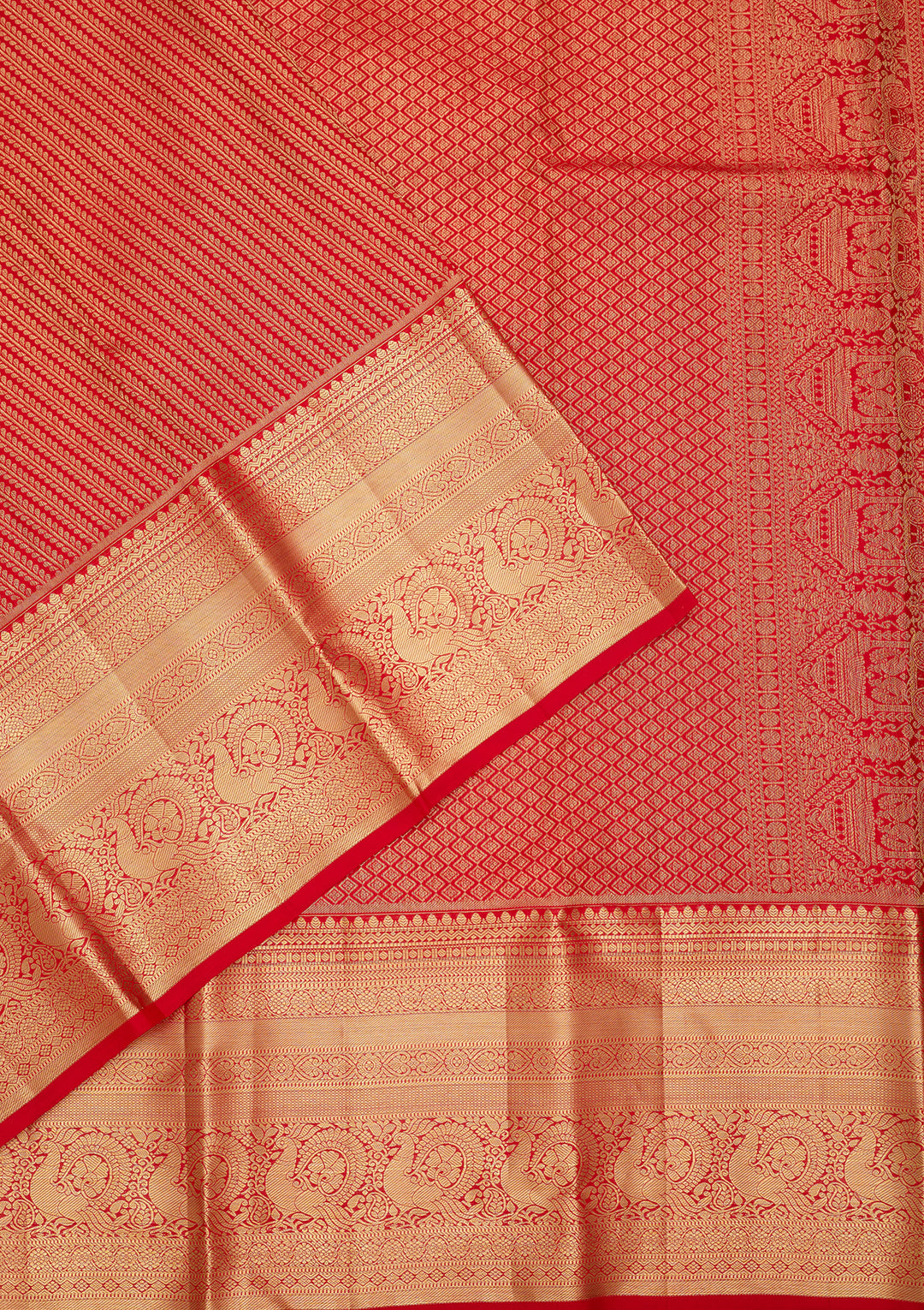 Red Silk Stripes Saree With Matching Blouse Piece