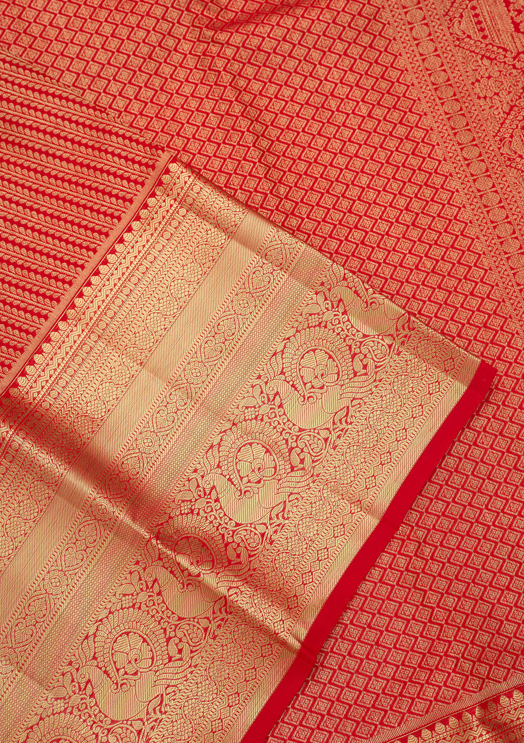 Red Silk Stripes Saree With Matching Blouse Piece