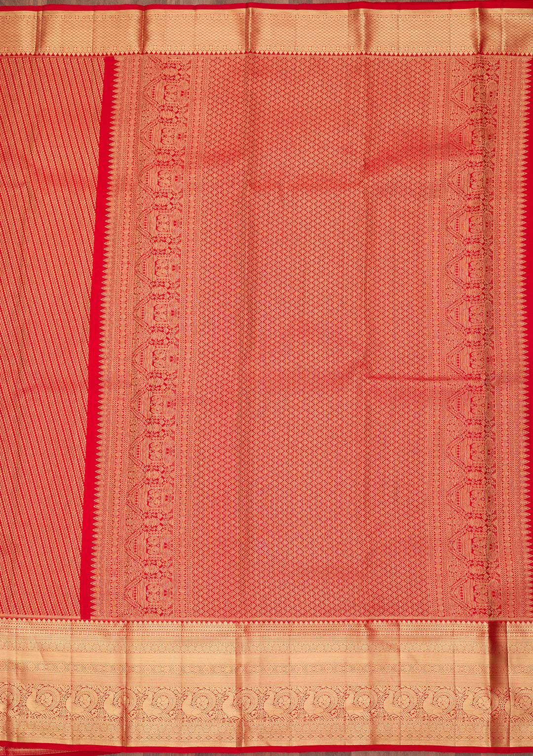 Red Silk Stripes Saree With Matching Blouse Piece