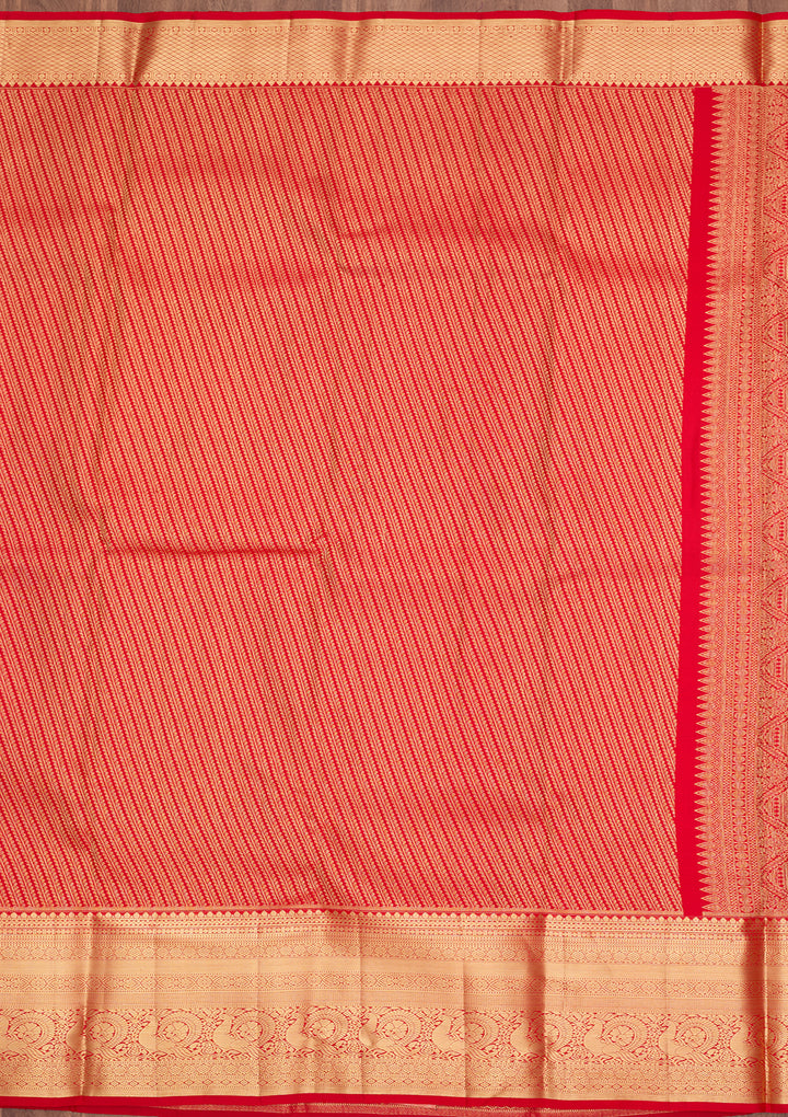 Red Silk Stripes Saree With Matching Blouse Piece