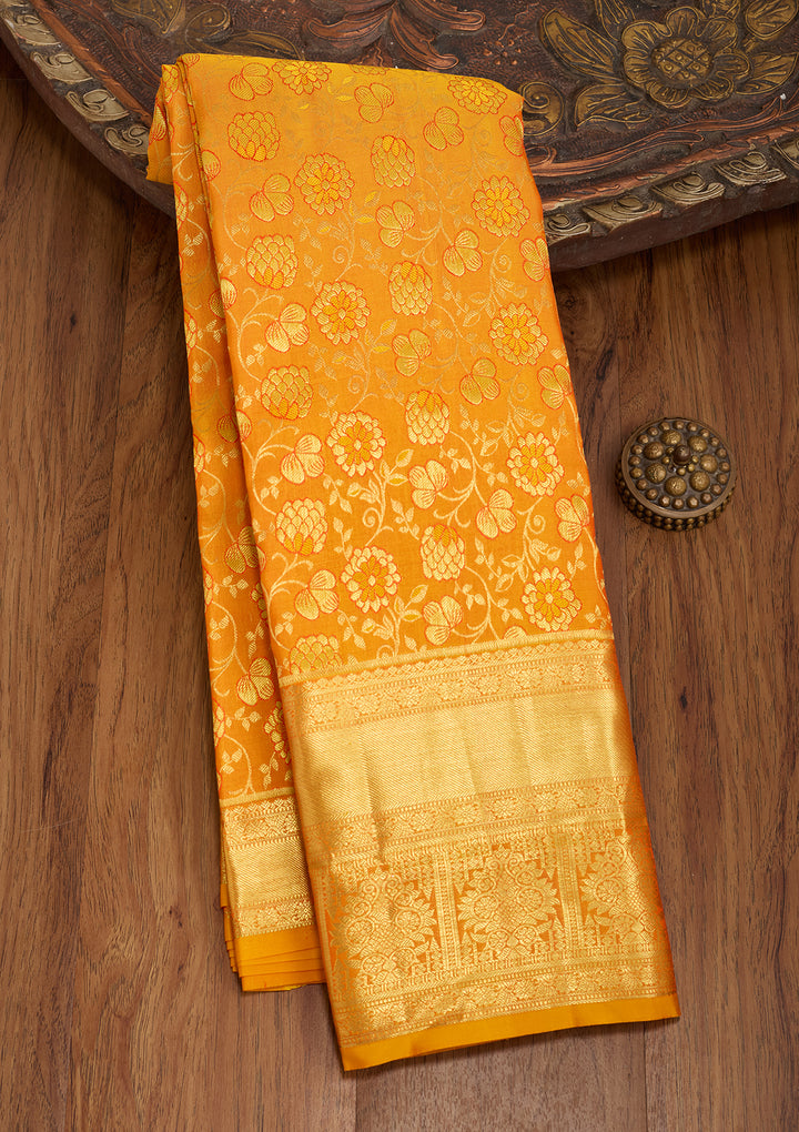 Mustard Silk Jaal Saree With Matching Blouse Piece