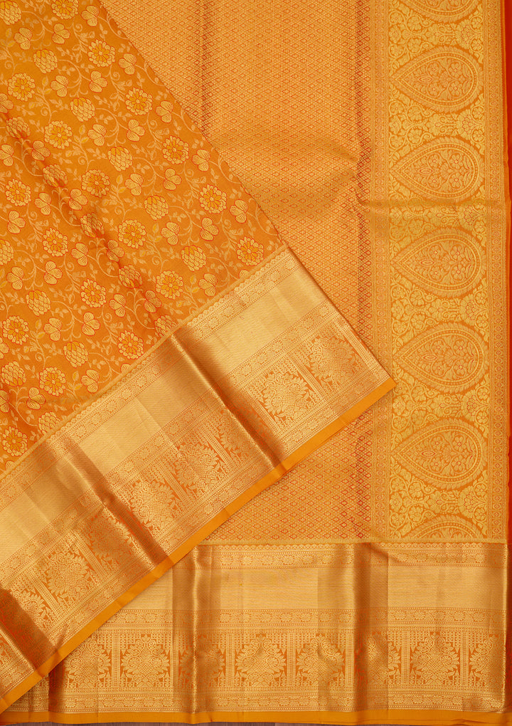 Mustard Silk Jaal Saree With Matching Blouse Piece