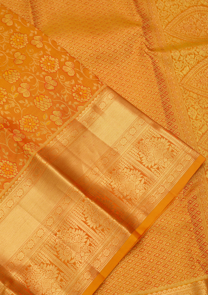 Mustard Silk Jaal Saree With Matching Blouse Piece