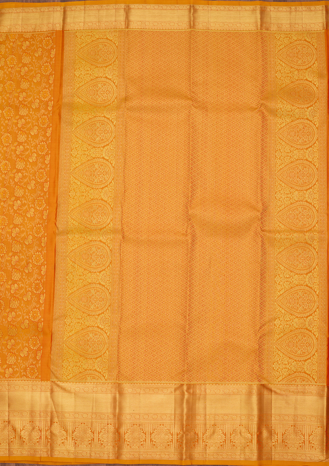 Mustard Silk Jaal Saree With Matching Blouse Piece
