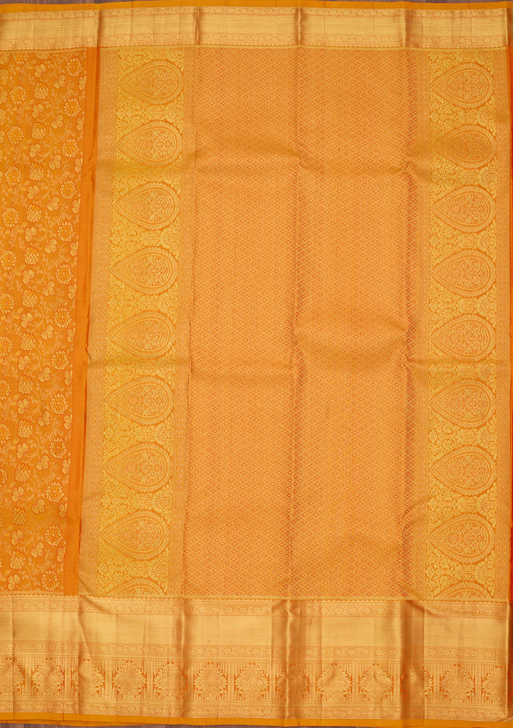Mustard Silk Jaal Saree With Matching Blouse Piece