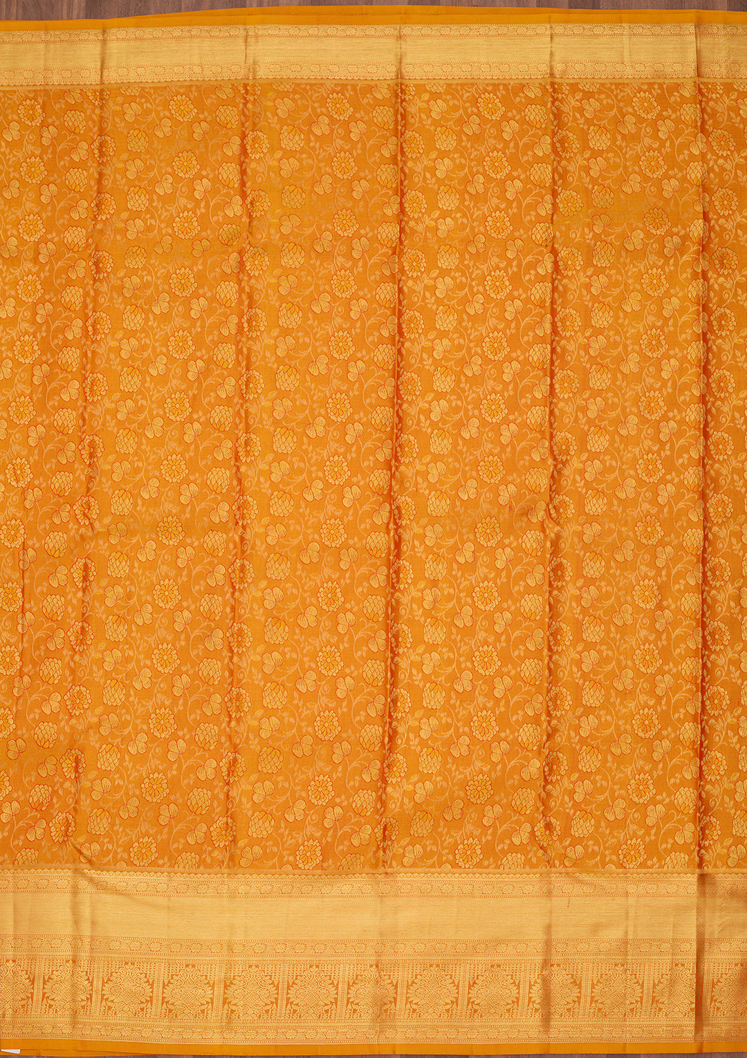 Mustard Silk Jaal Saree With Matching Blouse Piece