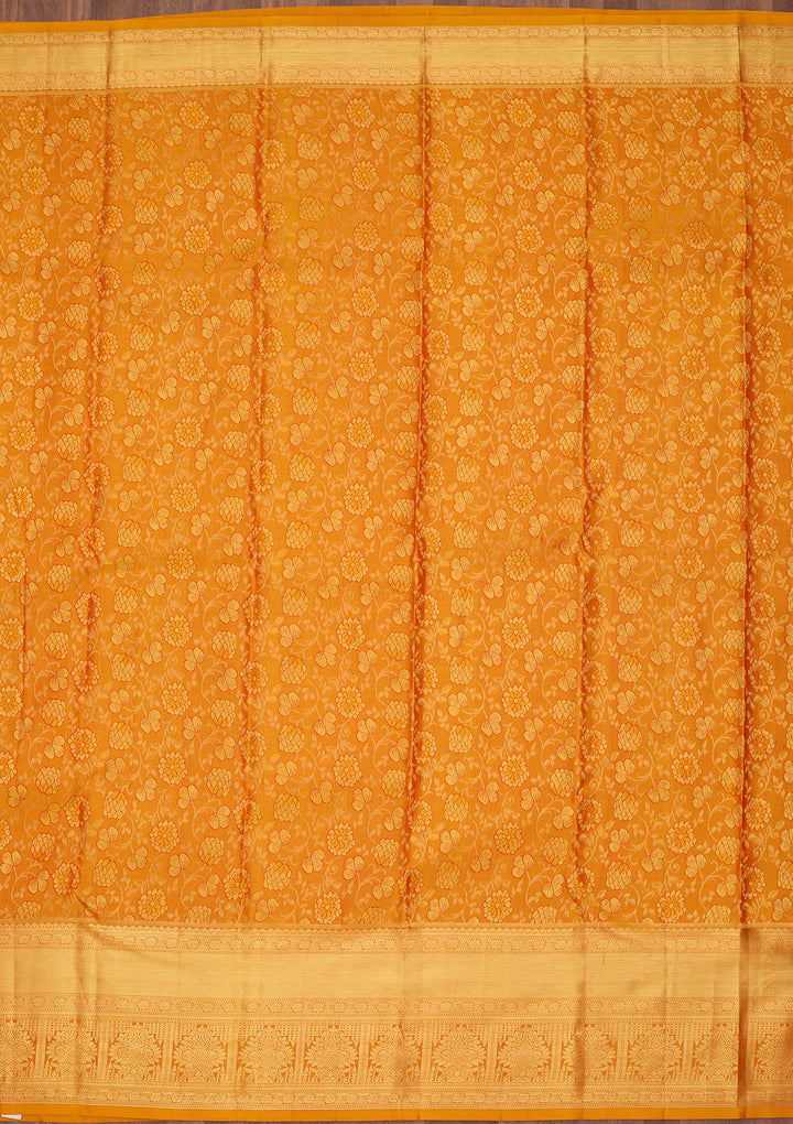 Mustard Silk Jaal Saree With Matching Blouse Piece