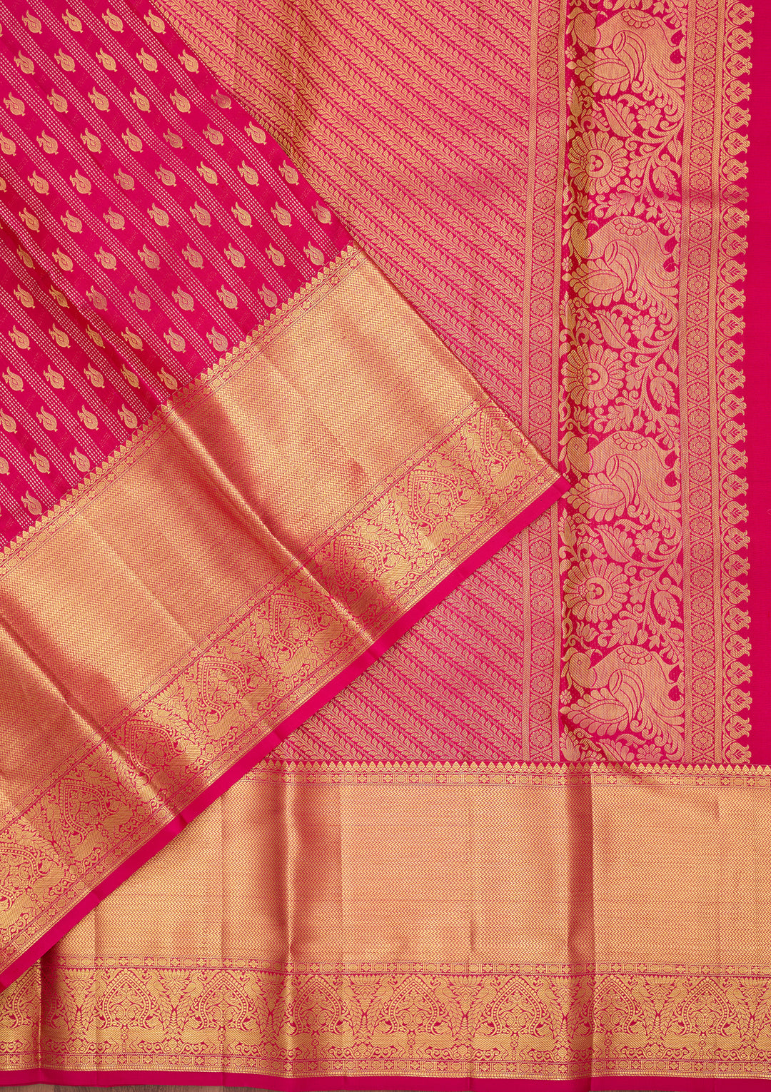 Rani Pink Silk Buti Saree With Matching Blouse Piece