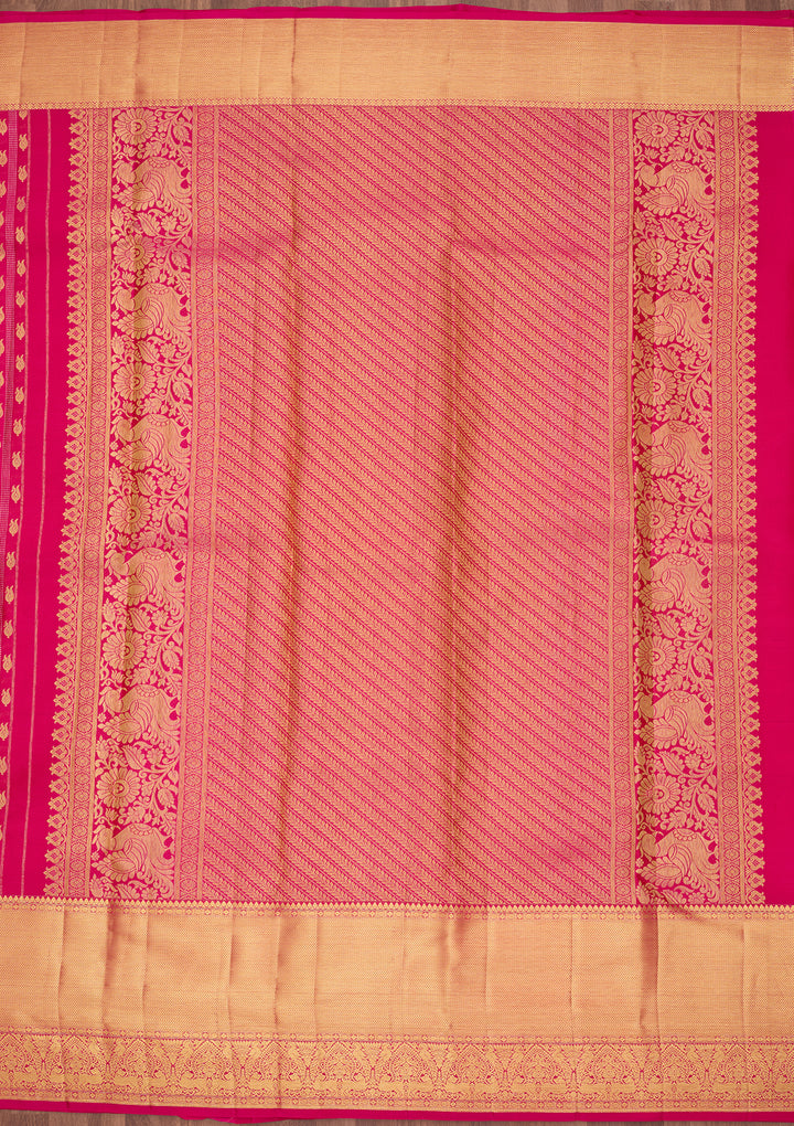 Rani Pink Silk Buti Saree With Matching Blouse Piece