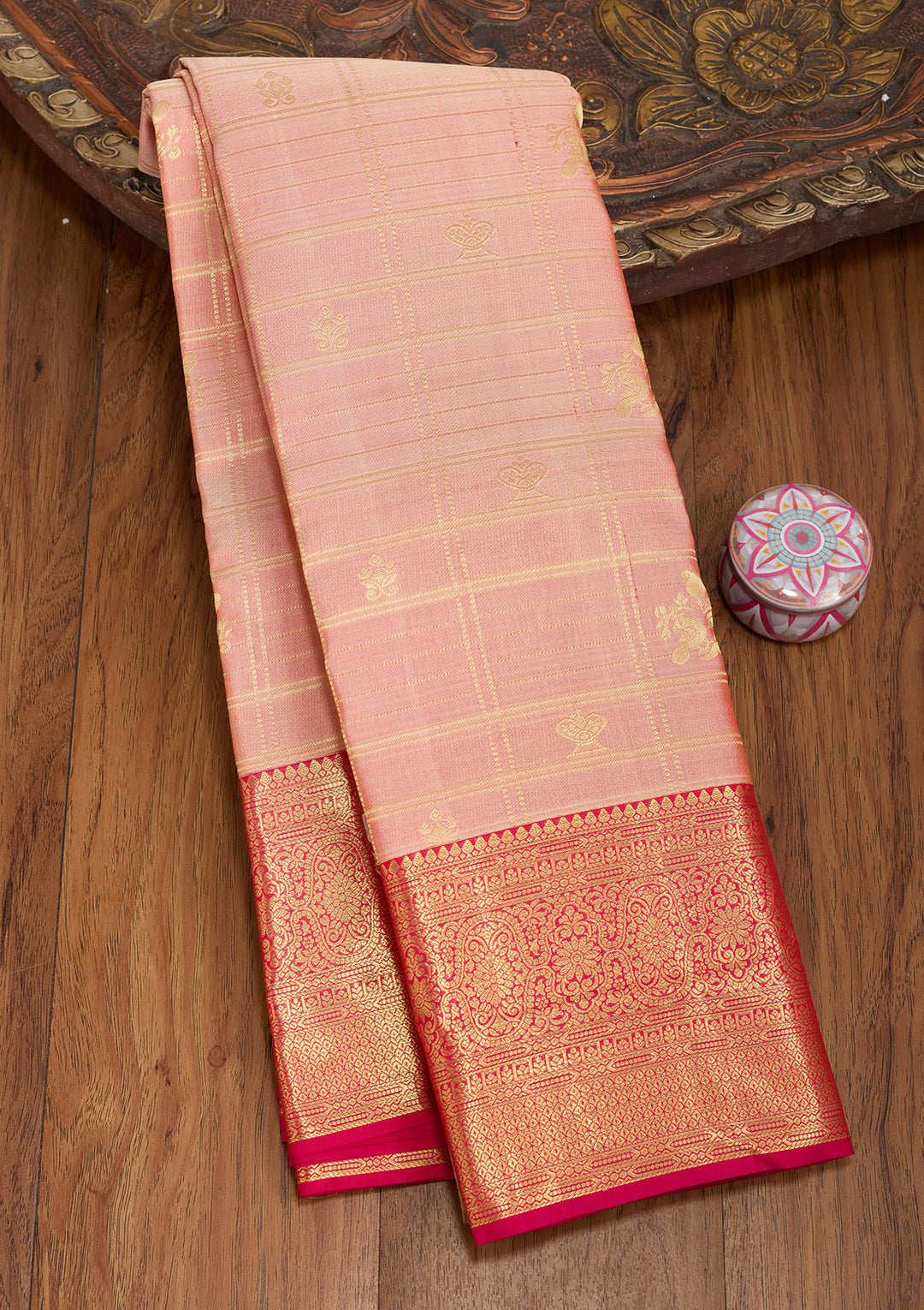 Peach Dharmavaram Pure Silk Saree