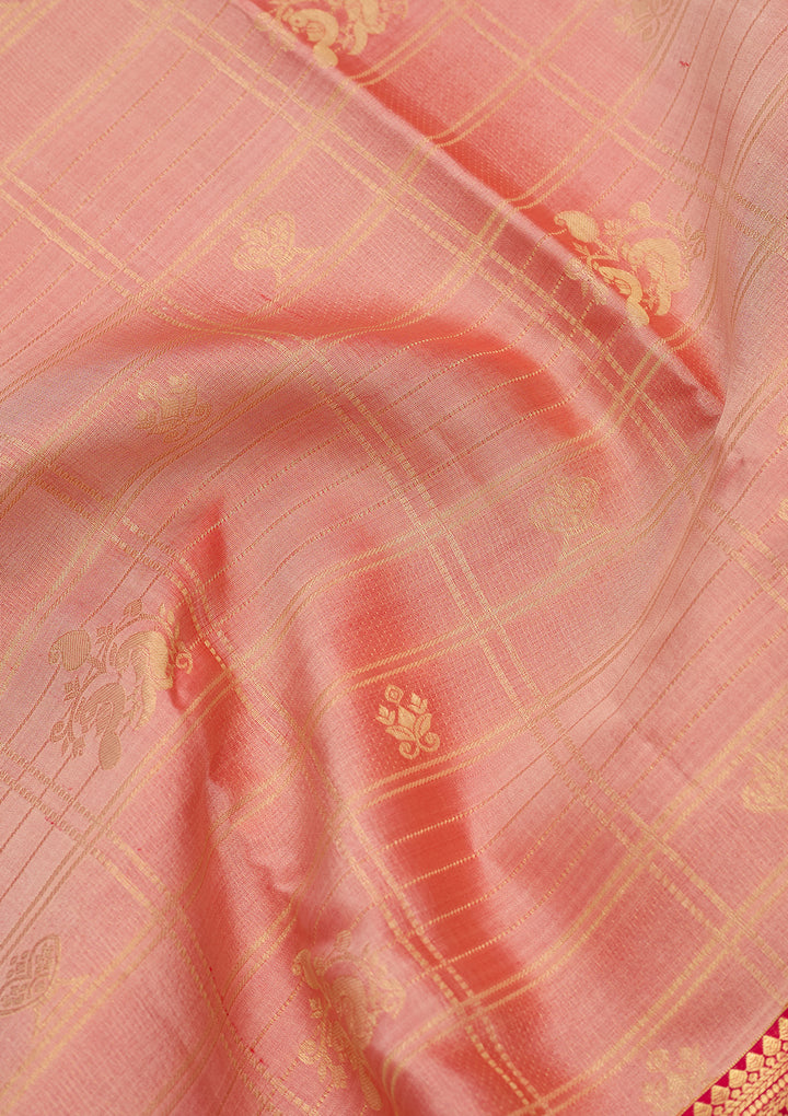 Peach Dharmavaram Pure Silk Saree