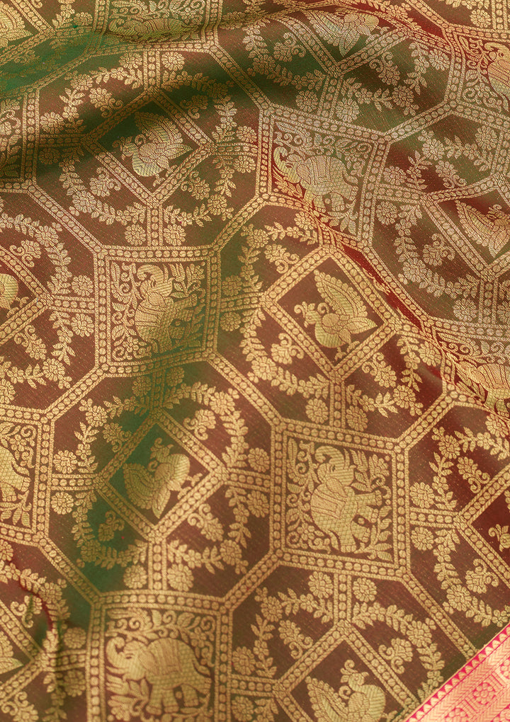 Mehendi Dharmavaram Pure Silk Saree