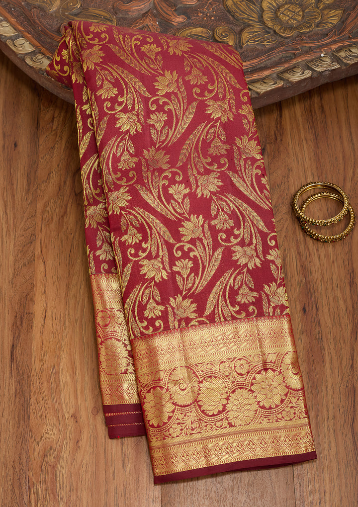 Maroon Dharmavaram Pure Silk Saree