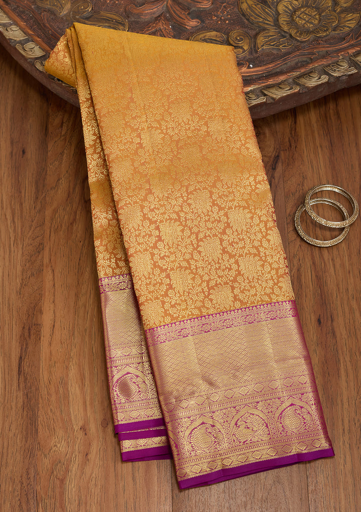 Mustard Dharmavaram Pure Silk Saree