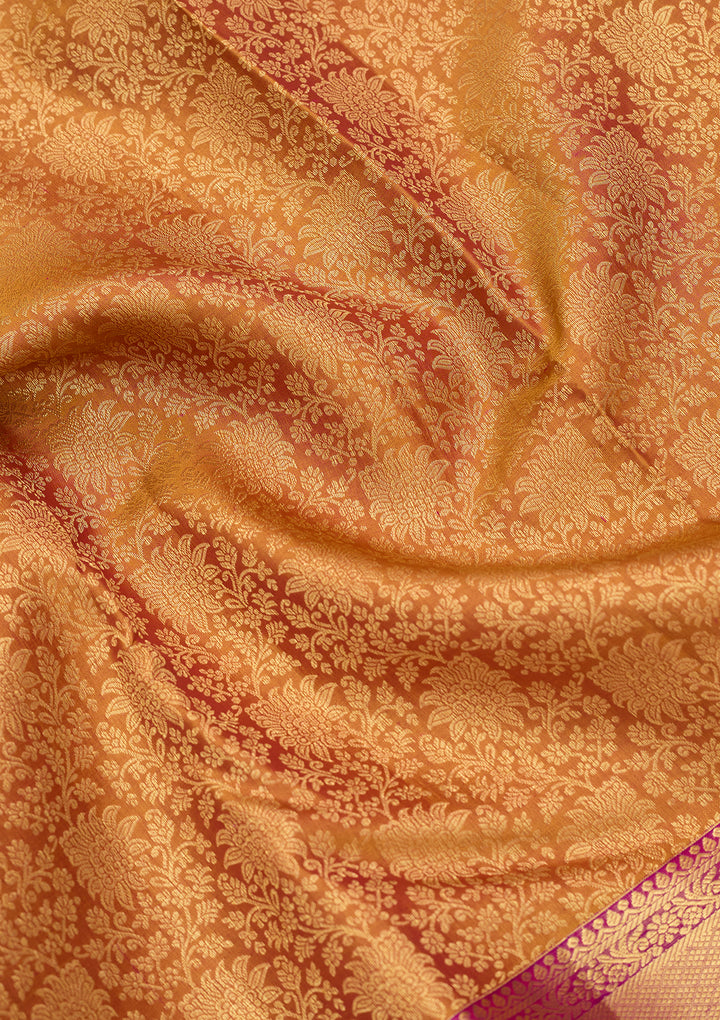 Mustard Dharmavaram Pure Silk Saree