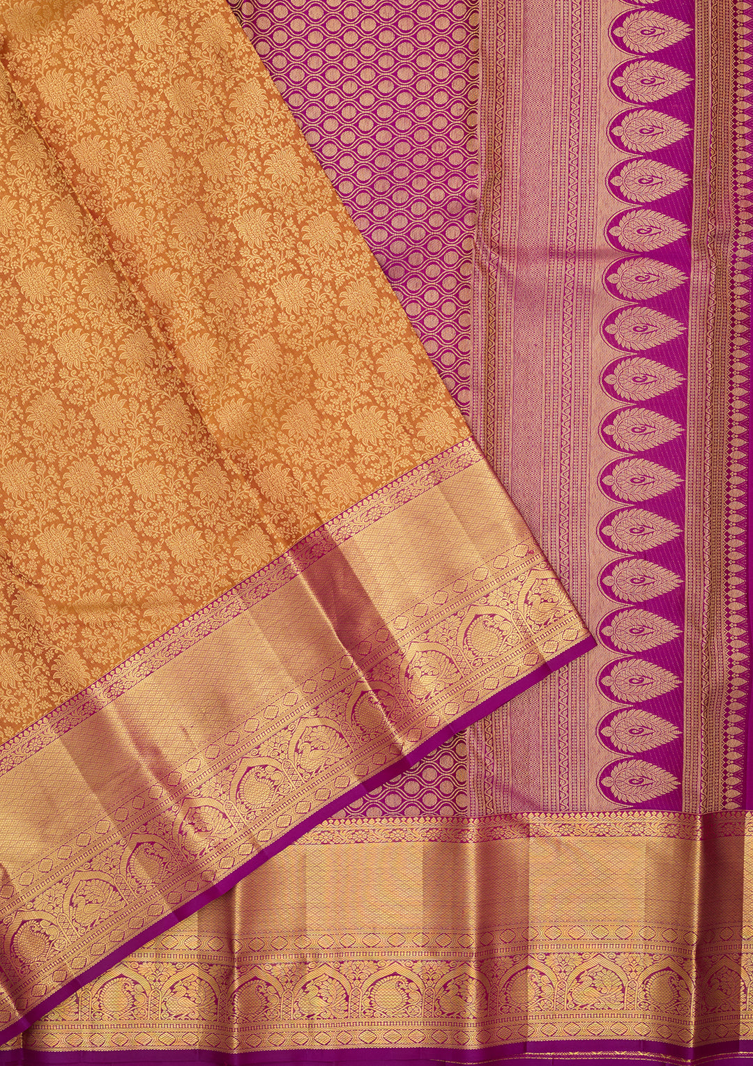 Mustard Dharmavaram Pure Silk Saree