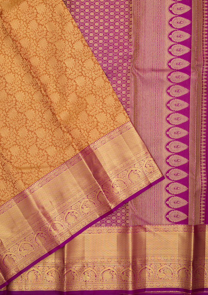 Mustard Dharmavaram Pure Silk Saree