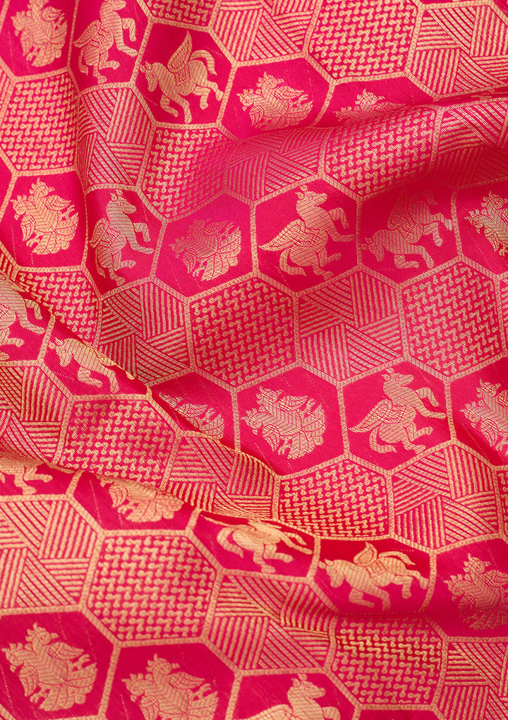Rani Pink Silk Checks Saree With Matching Blouse Piece