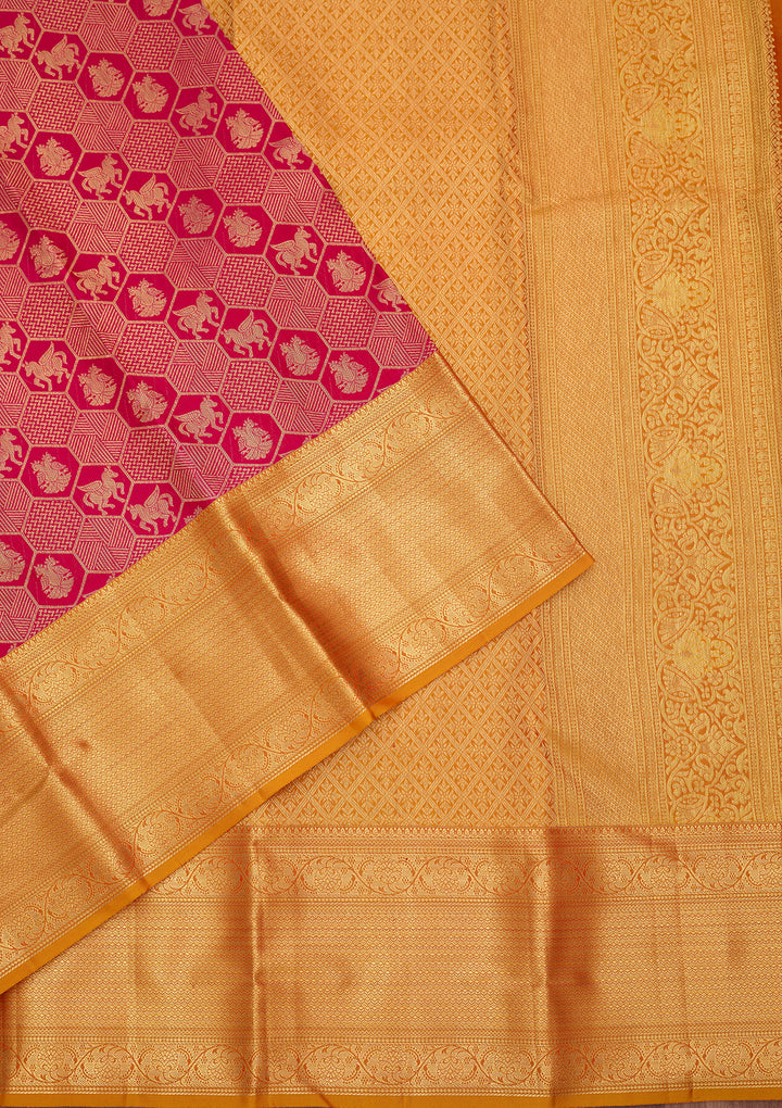 Rani Pink Silk Checks Saree With Matching Blouse Piece