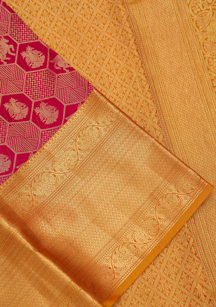 Rani Pink Silk Checks Saree With Matching Blouse Piece