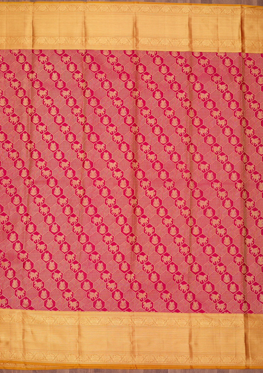 Rani Pink Silk Checks Saree With Matching Blouse Piece