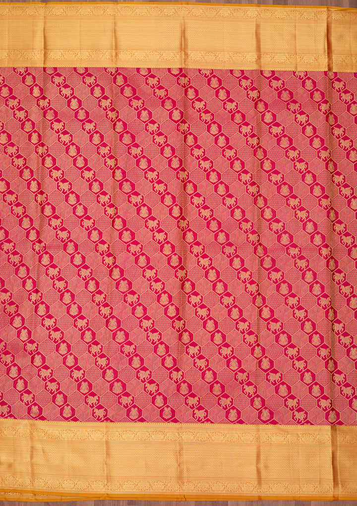 Rani Pink Silk Checks Saree With Matching Blouse Piece