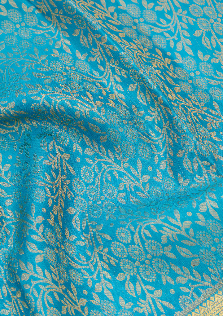 Turquoise Blue Silk Jaal Saree With Matching Blouse Piece