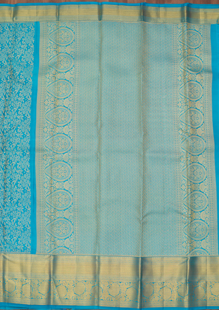 Turquoise Blue Silk Jaal Saree With Matching Blouse Piece