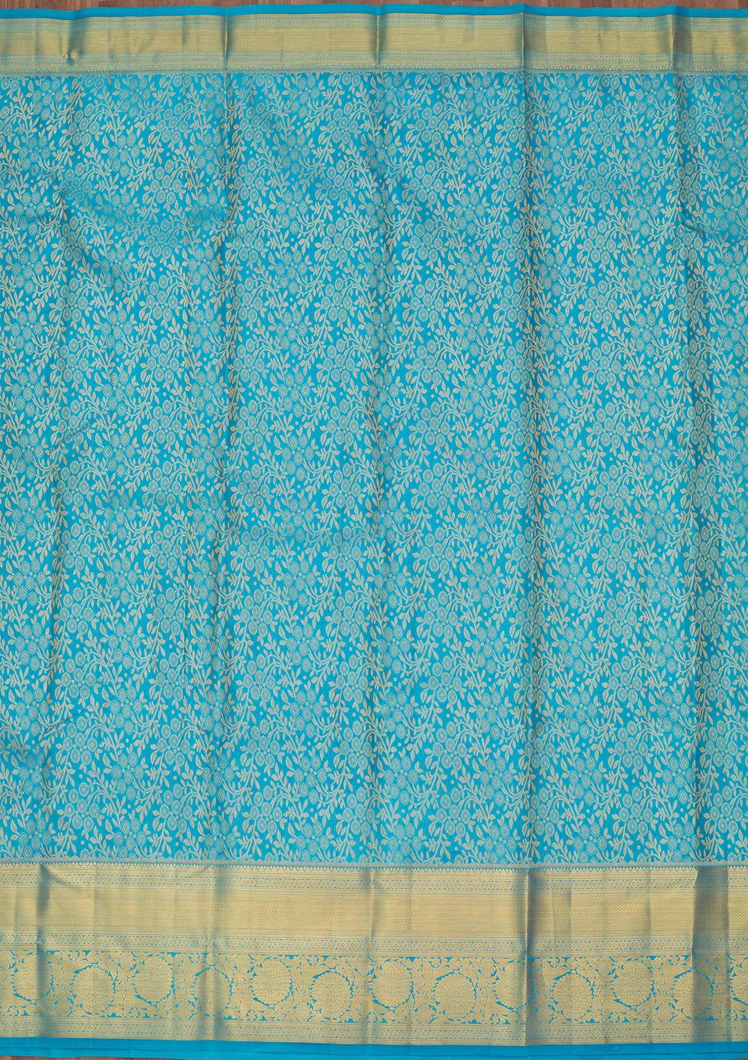Turquoise Blue Silk Jaal Saree With Matching Blouse Piece