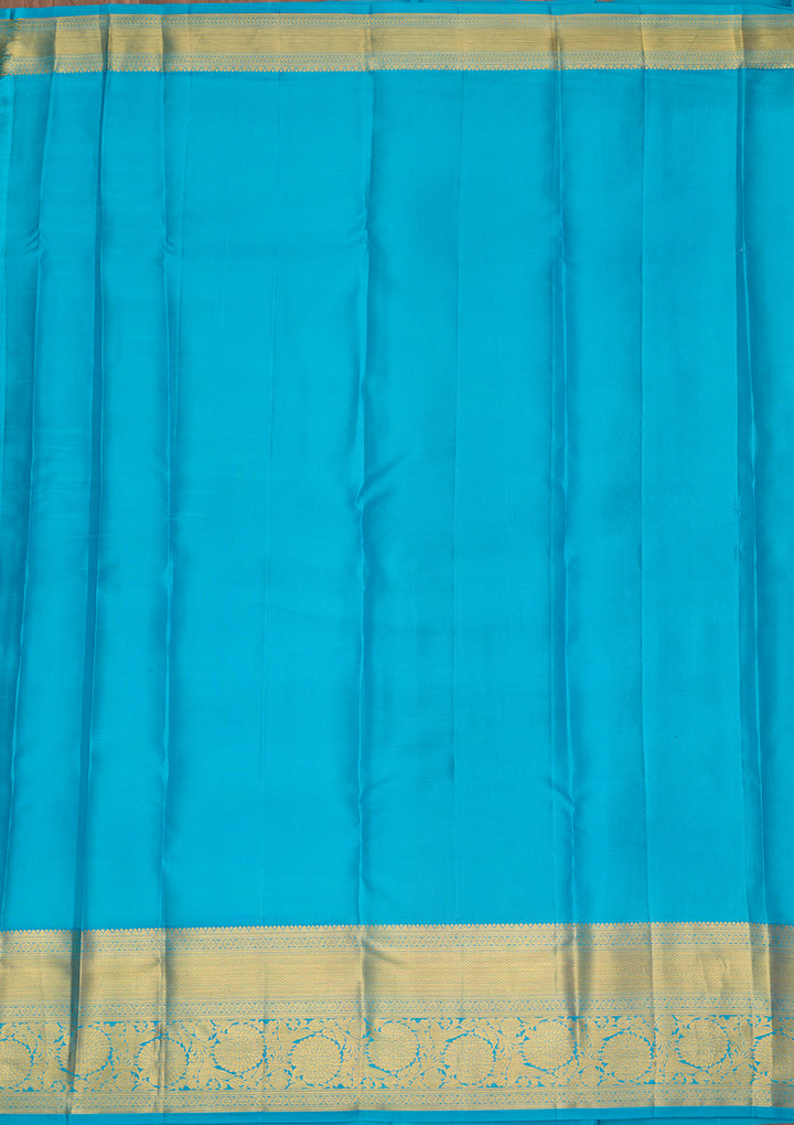 Turquoise Blue Silk Jaal Saree With Matching Blouse Piece