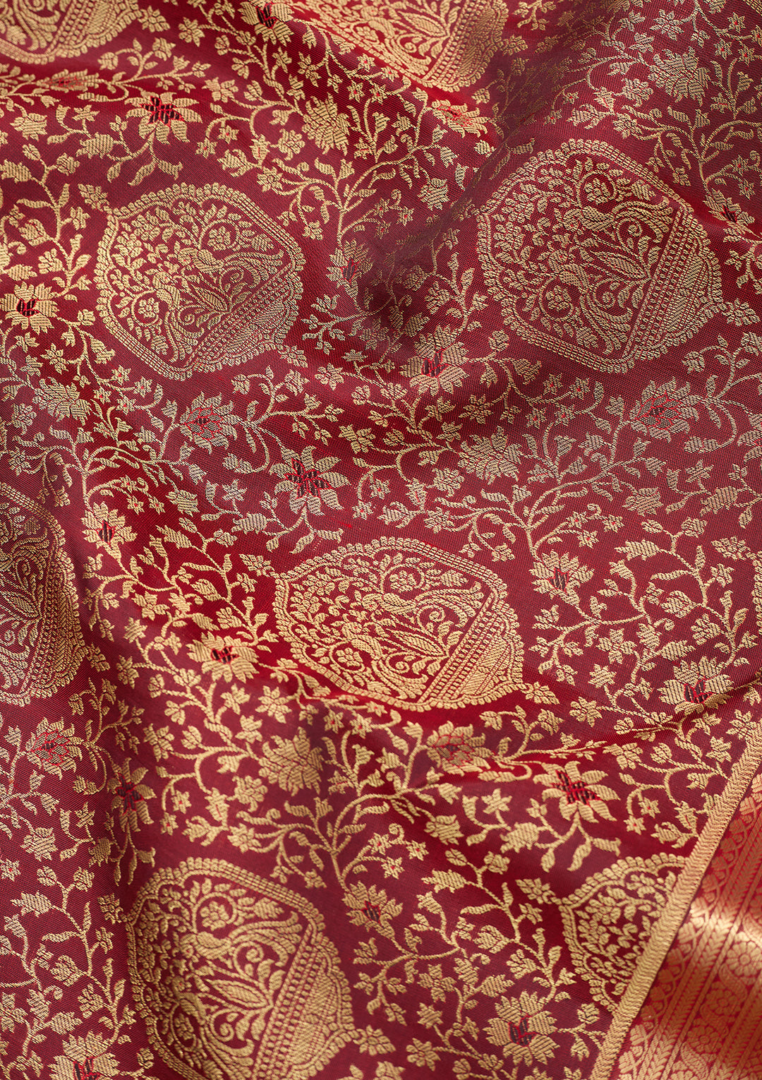 Maroon Silk Jaal Saree With Matching Blouse Piece