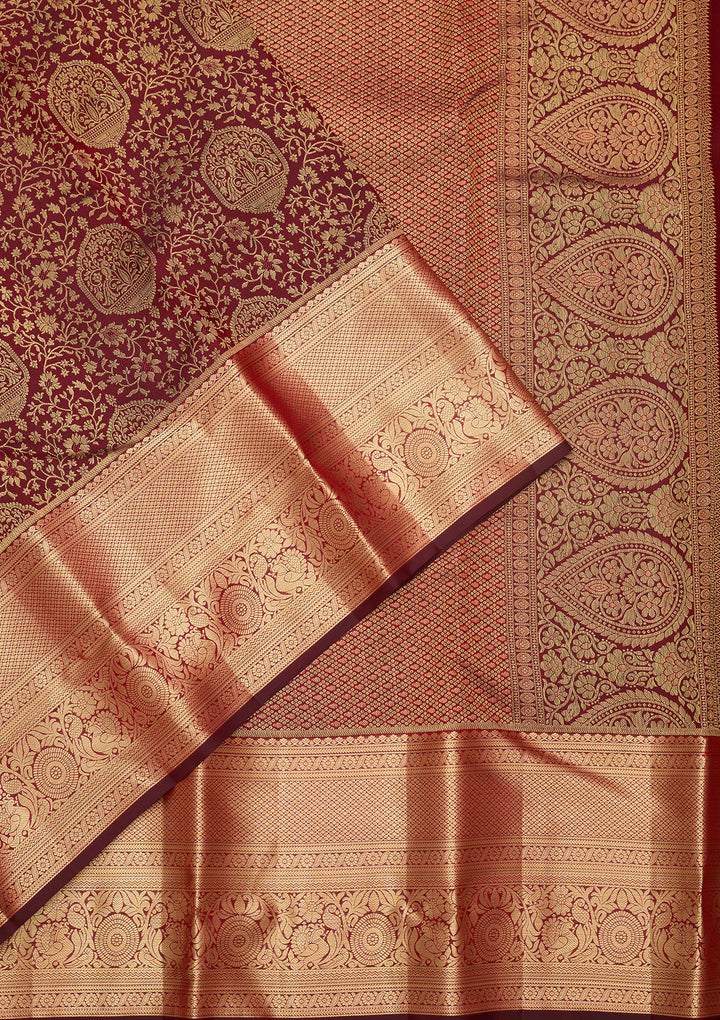 Maroon Silk Jaal Saree With Matching Blouse Piece