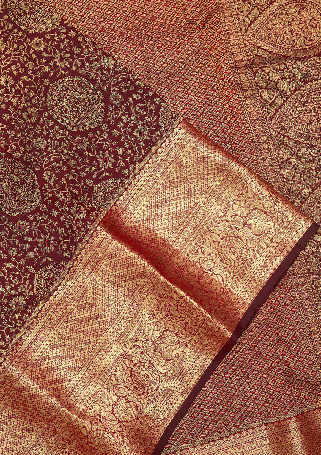 Maroon Silk Jaal Saree With Matching Blouse Piece