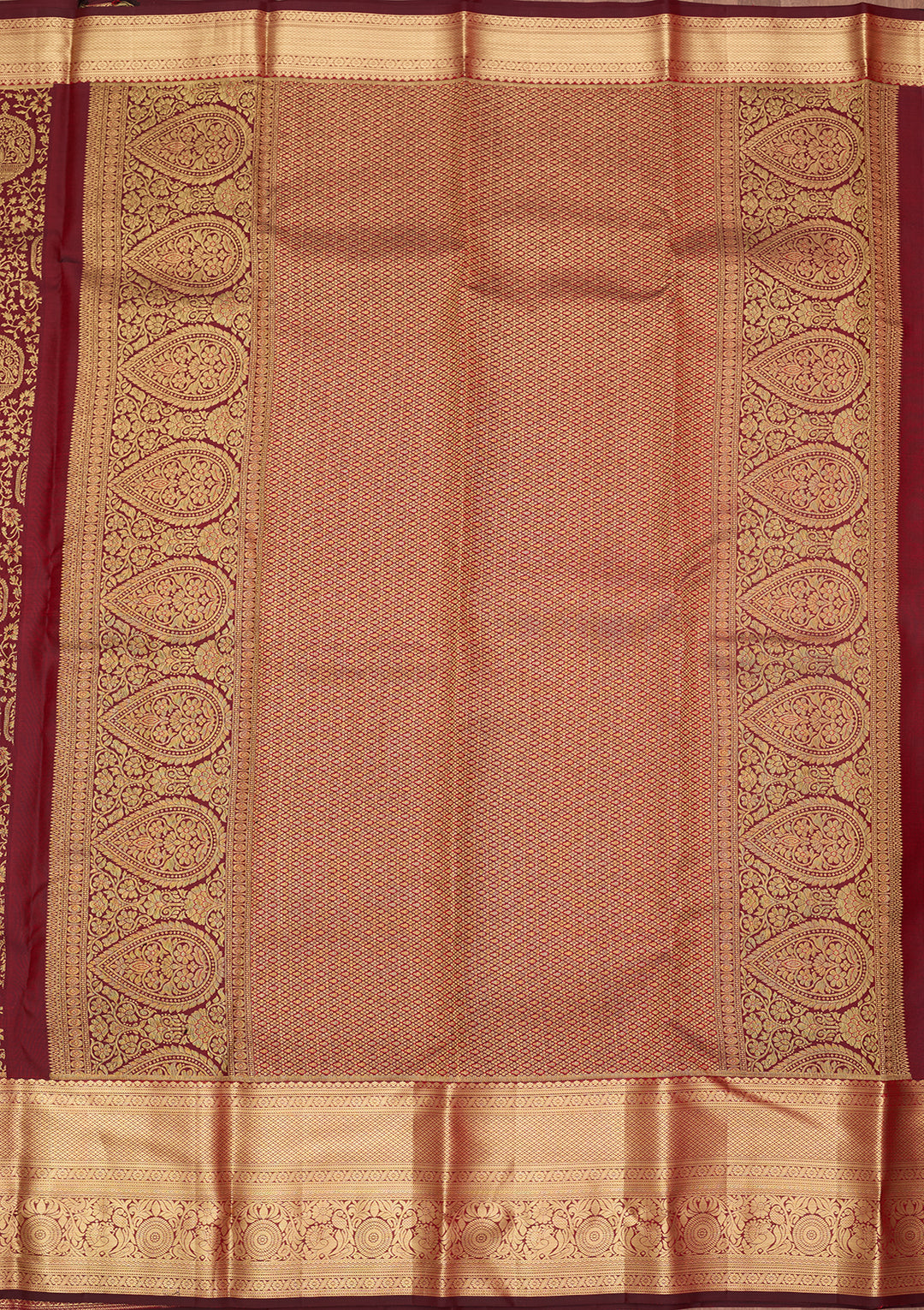 Maroon Silk Jaal Saree With Matching Blouse Piece
