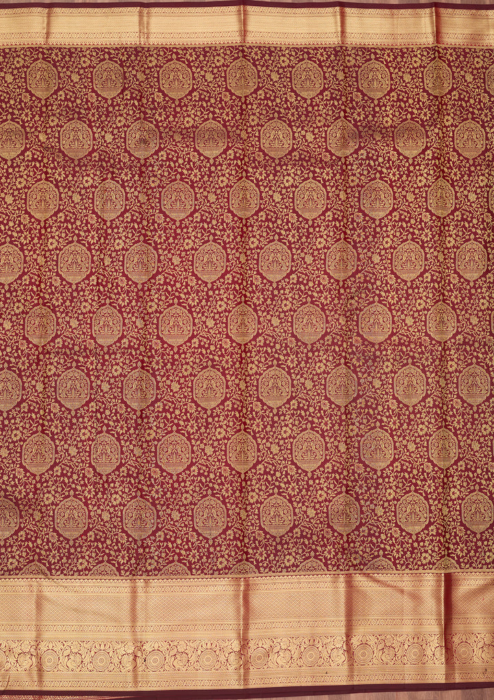 Maroon Silk Jaal Saree With Matching Blouse Piece