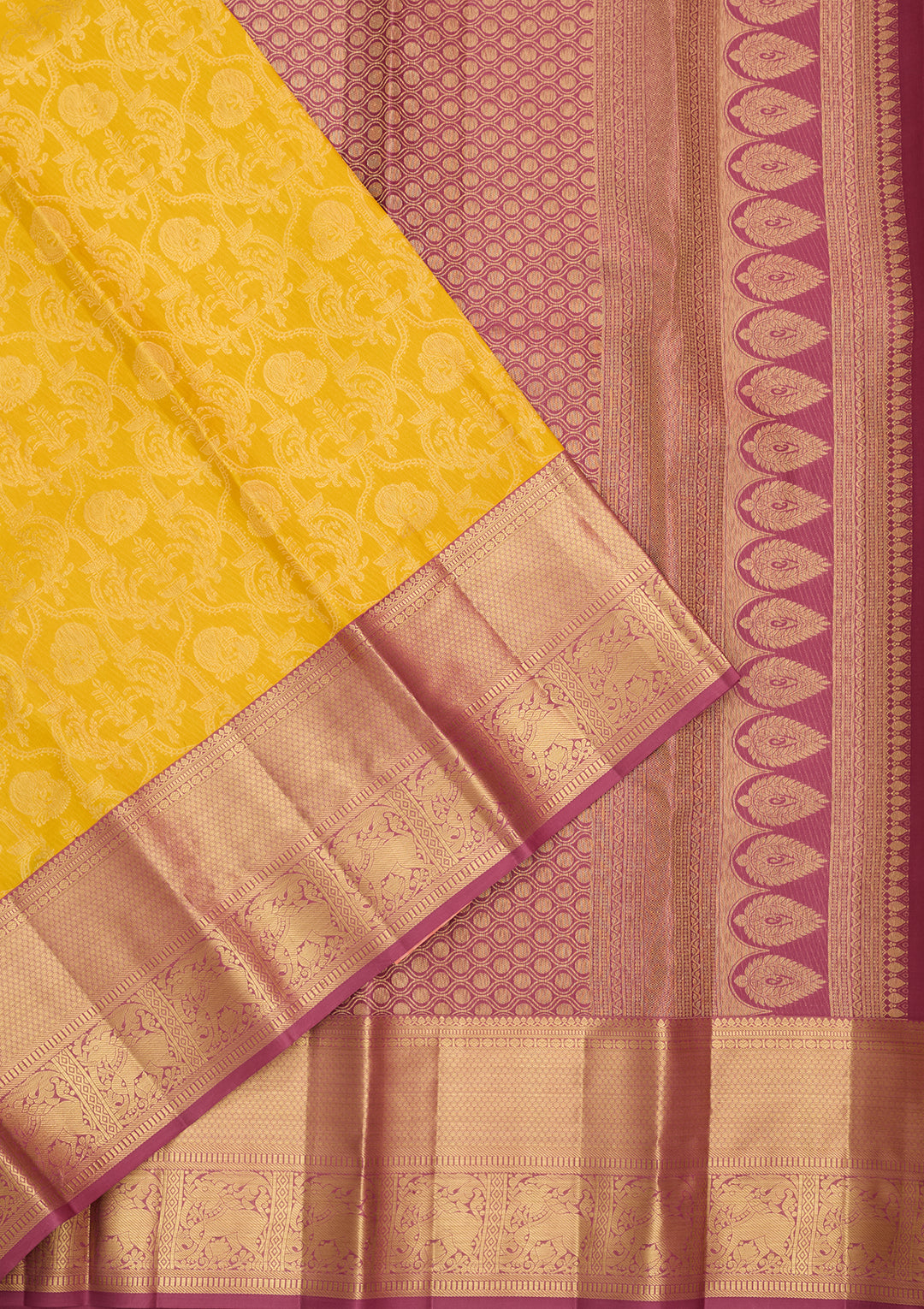 Yellow Silk Jaal Saree With Matching Blouse Piece