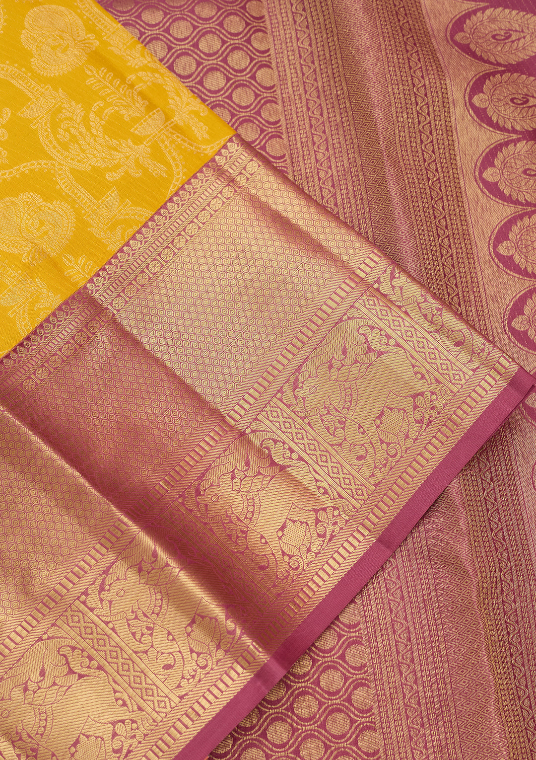 Yellow Silk Jaal Saree With Matching Blouse Piece