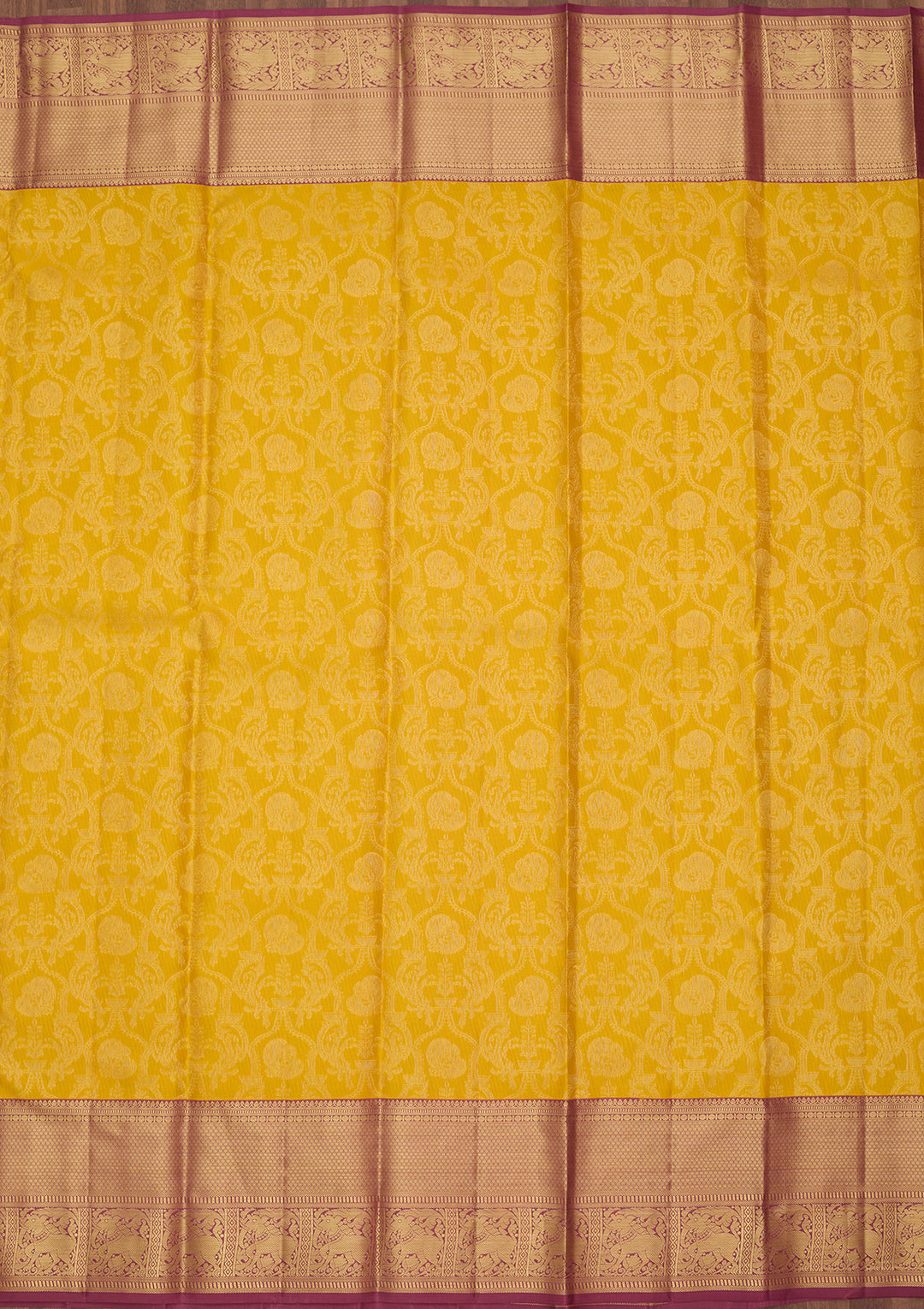 Yellow Silk Jaal Saree With Matching Blouse Piece