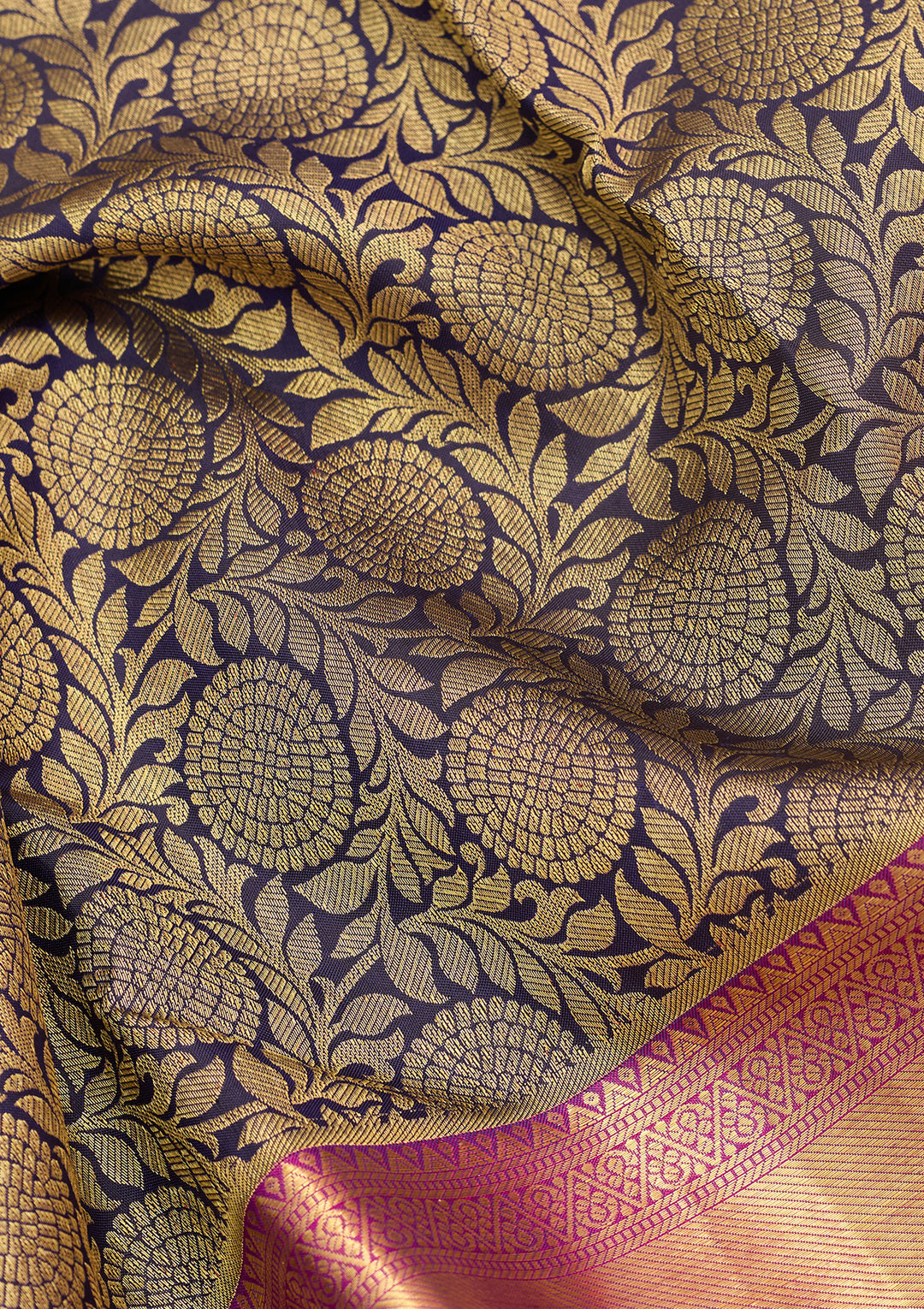 Navy Blue Silk Jaal Saree With Matching Blouse Piece