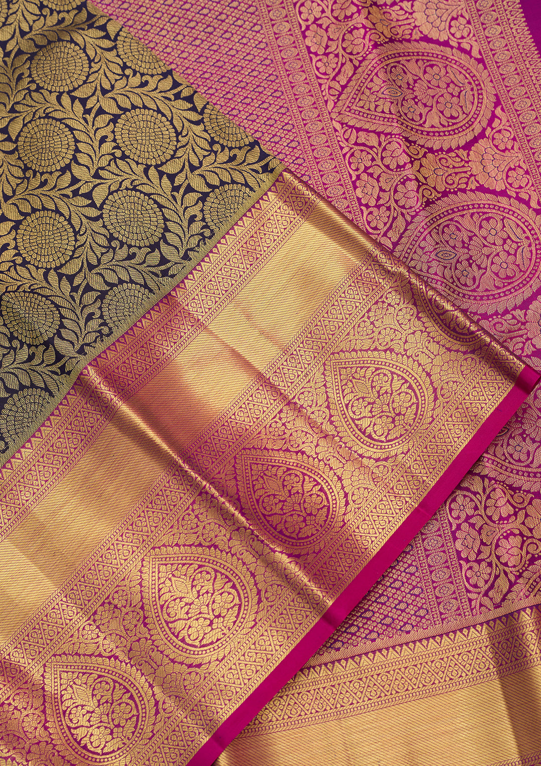 Navy Blue Silk Jaal Saree With Matching Blouse Piece