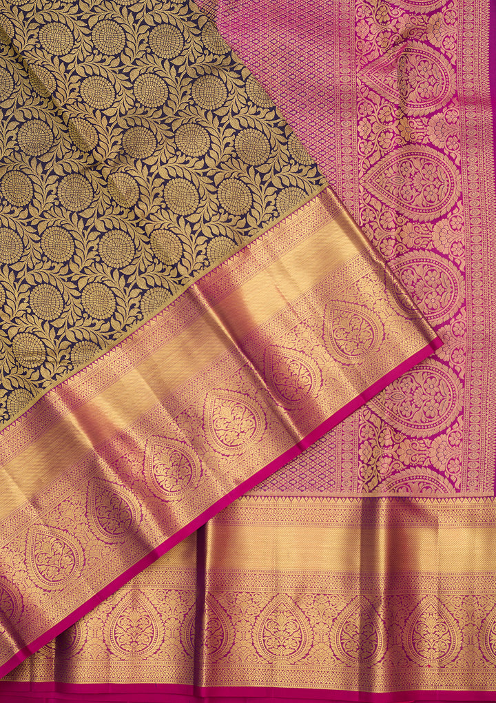 Navy Blue Silk Jaal Saree With Matching Blouse Piece